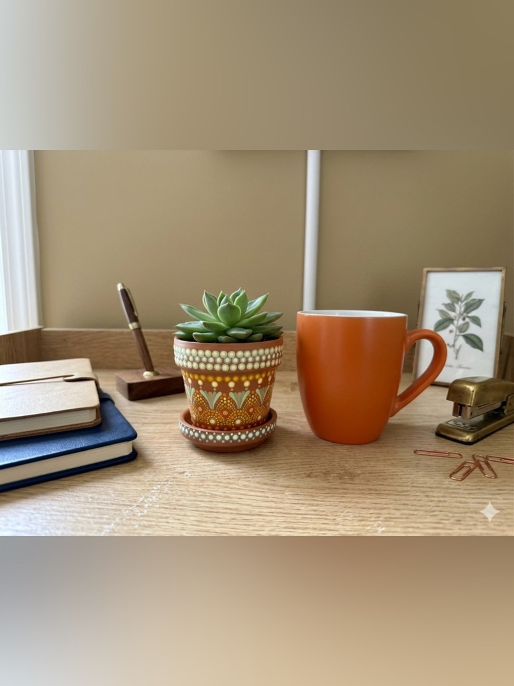 Hand-Painted Decorative Pot with Saucer – Unique Artisan Design – Ideal Gifting